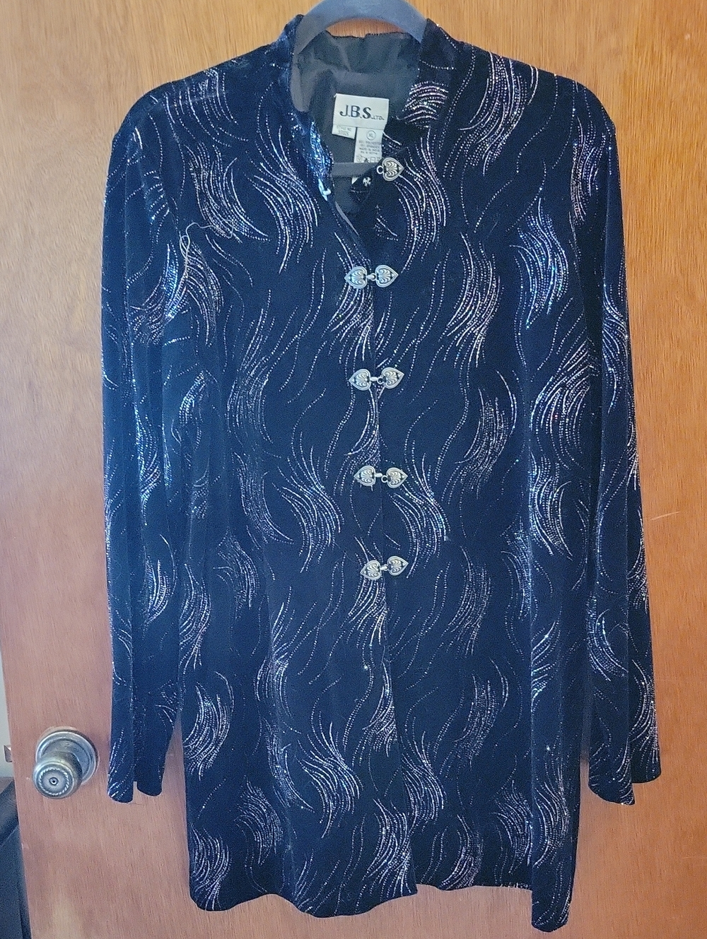 J.B.S. Black Metallic Wave-Pattern Long Sleeve Dress/Tunic
